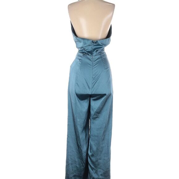 NWT Anthropologie Elliat Begonia Cadet Blue Satin Halter Neck Jumpsuit Size XS - Picture 3 of 8
